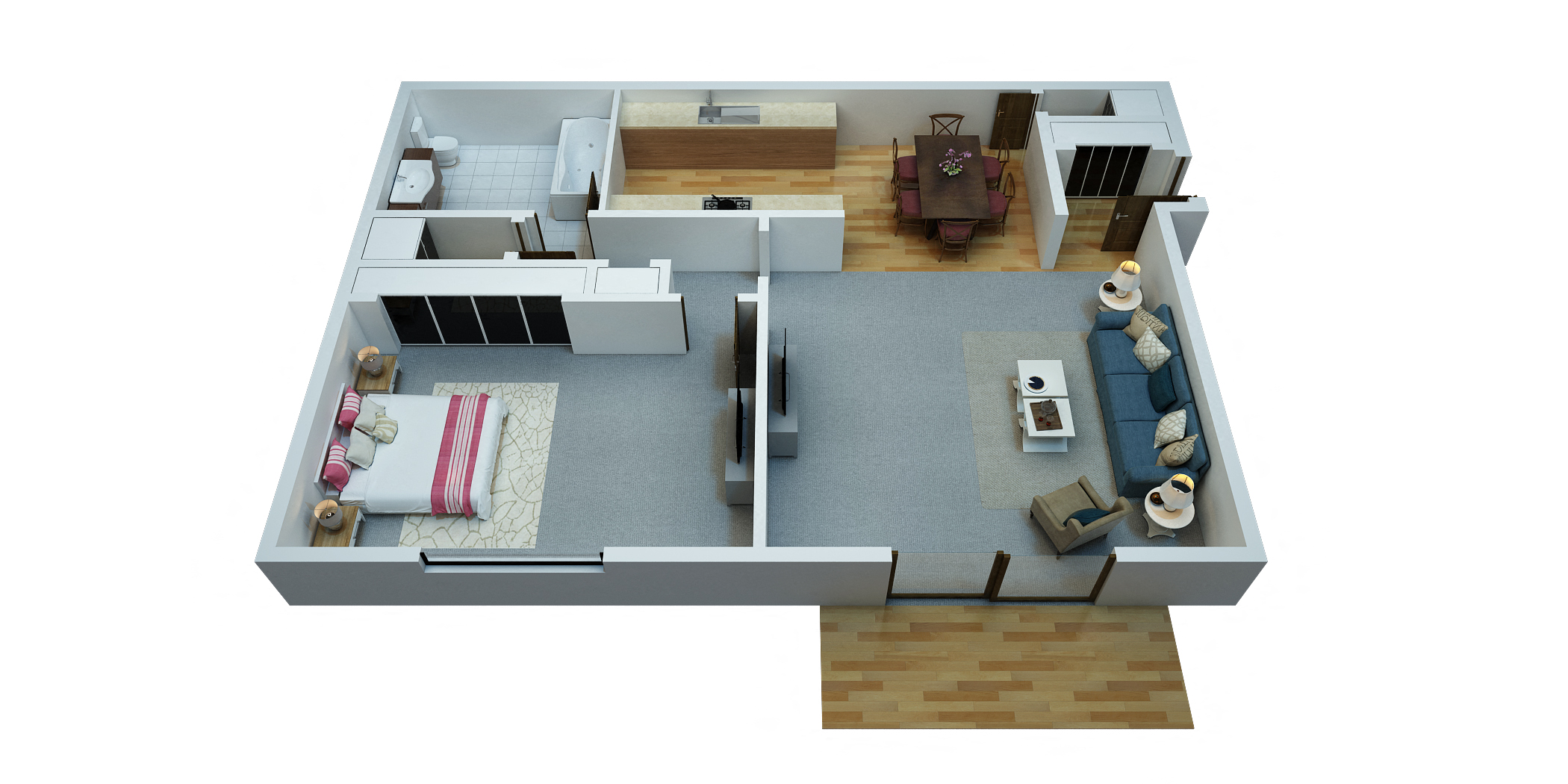 Floor plan for 1 bed, 1 bath, 750 sqft